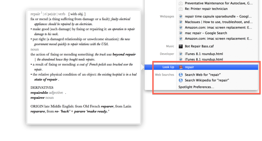 How to search on mac for words list
